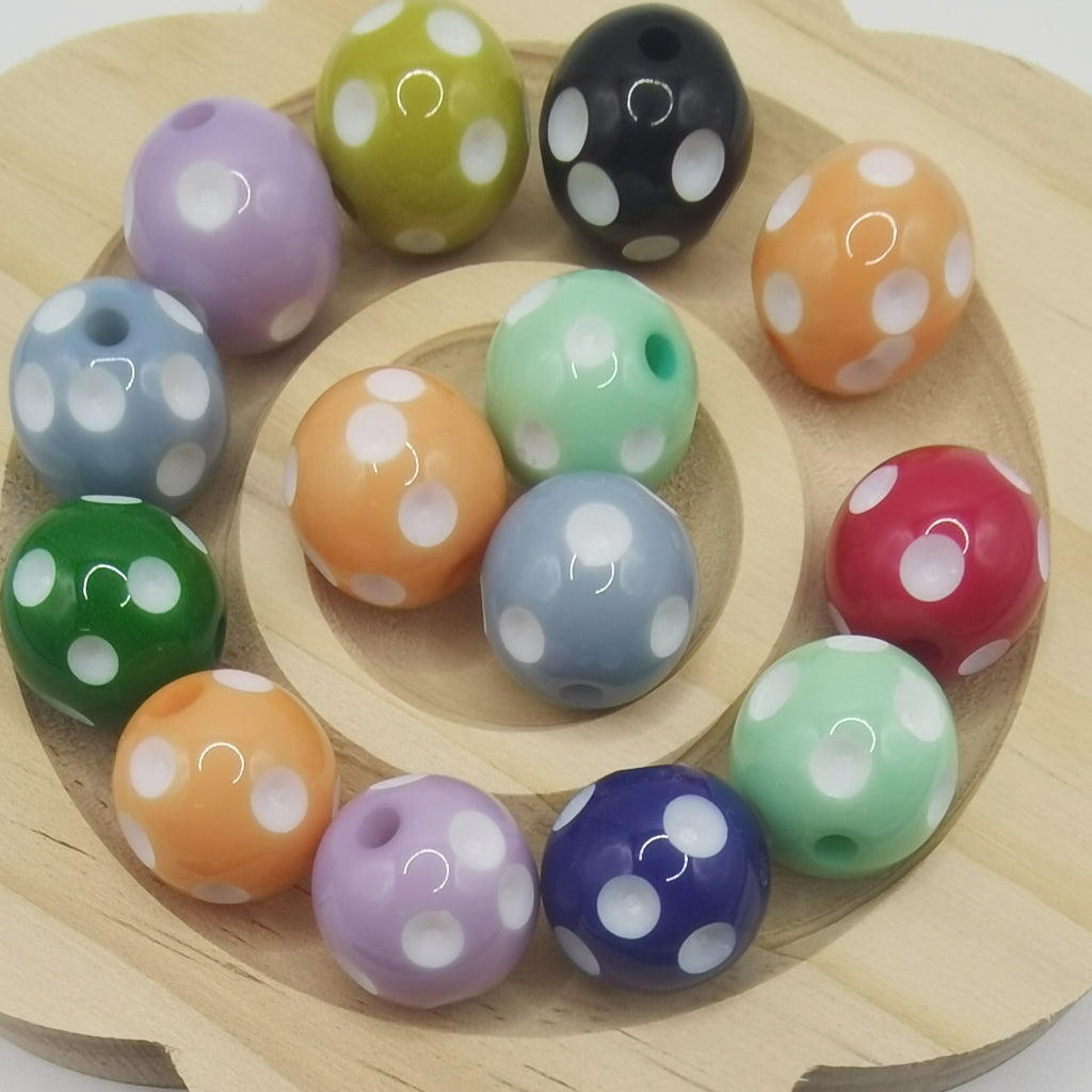 Textured Colorful Acrylic Beads Resin Beads with White Polka Dots,16mm,WM