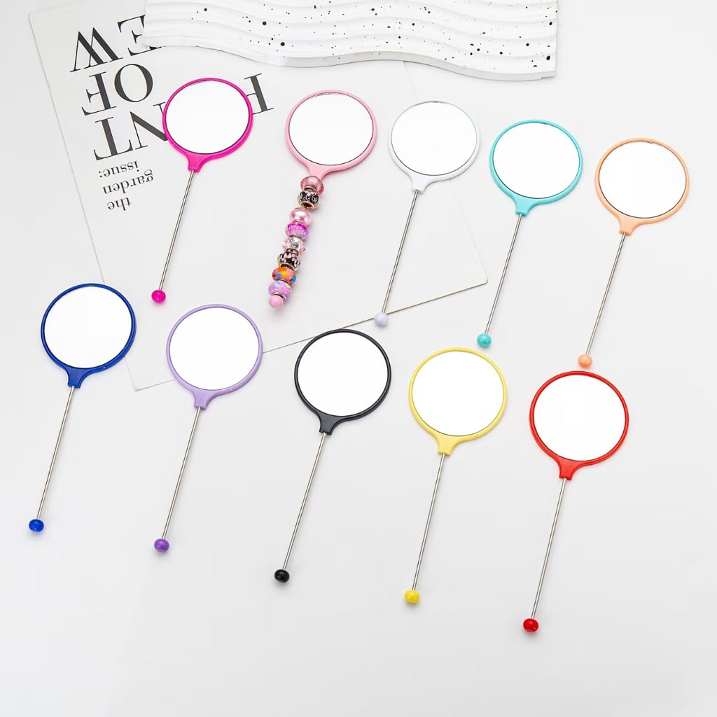 DIY Beadable Make Up Mirrio with Keychain Bar in Solid Color,54mm by 145mm,Random Mix