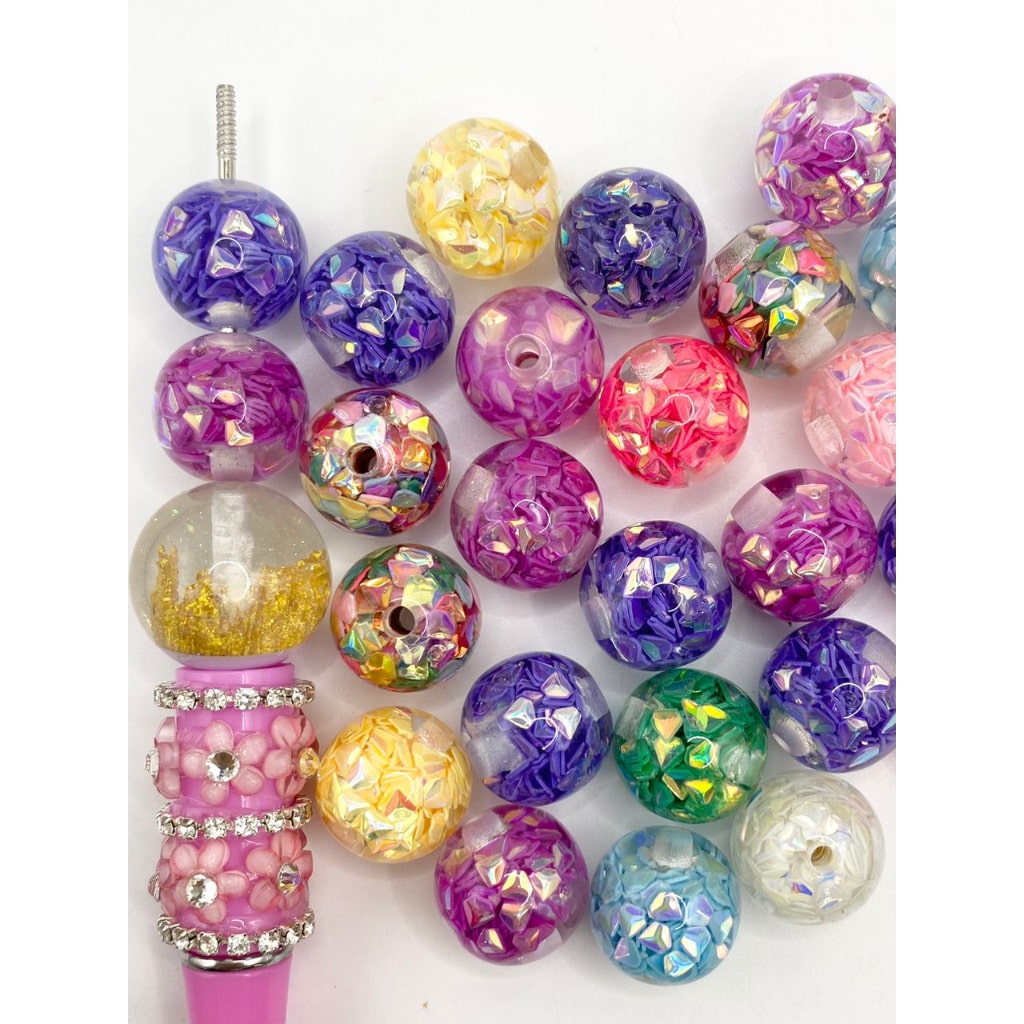Clear See-Thru Acrylic Beads na may Confetti Sa Loob ,16mm,Random Mix ,XX