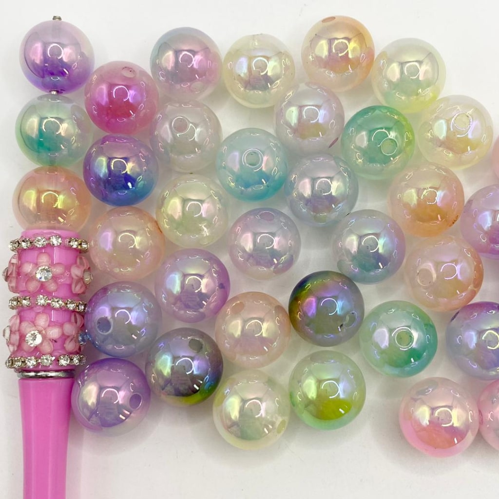 Makintab na Kulay ng Ombre na Acrylic Beads na May UV Finish ,16mm,Random na halo,CM