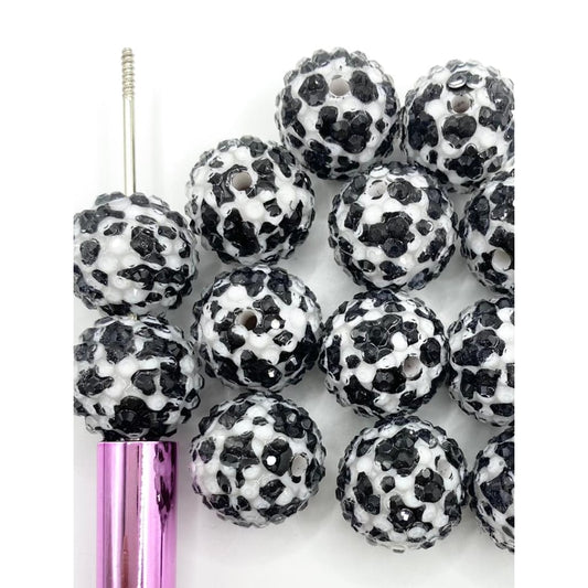 Kulay Puti at Kayumanggi at Pink na Baka Naka-print na Rhinestone Acrylic Beads ,20mm&18mm,ZY