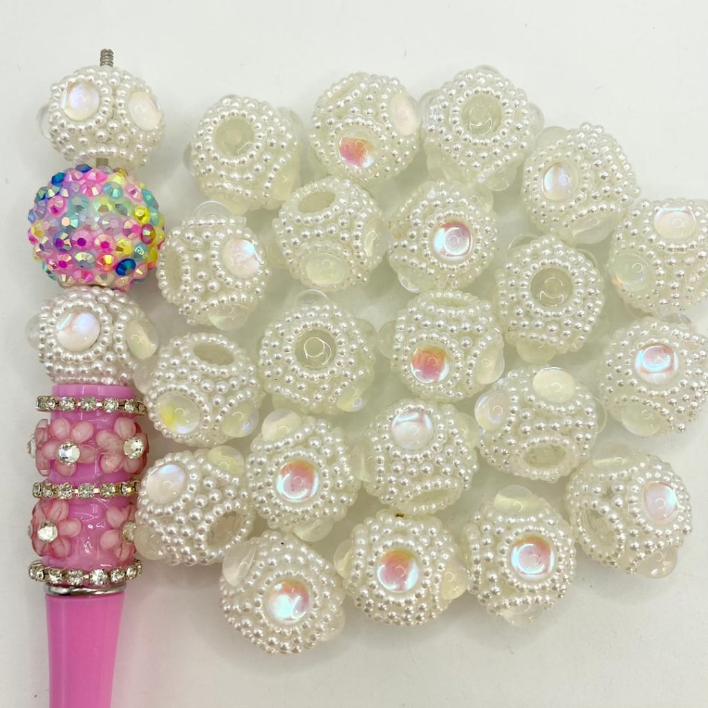 Maliit na Perlas sa Ibabaw na Magarbong Acrylic Beads na may Crystal ,16mm