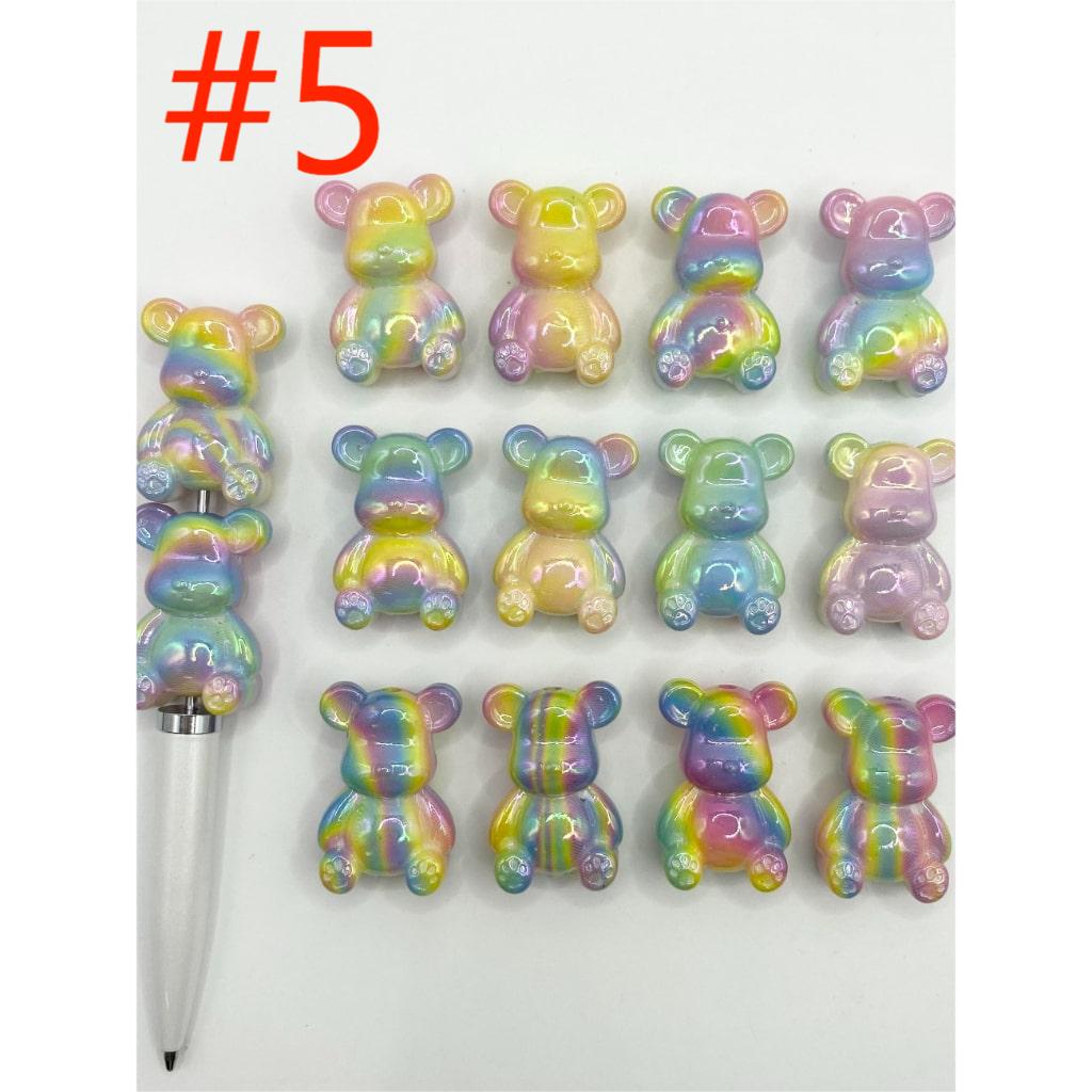 Acrylic Bear Shaped Beads with Marble Pattern in Various Colors, Random Mix