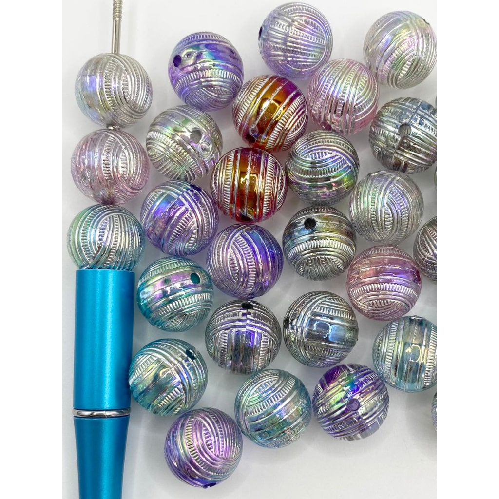 Silver Striped Acrylic Beads ,16mm, Random Mix