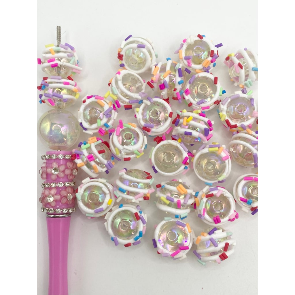Maaliwalas na Acrylic Beads na May Kulay na Sugar Needle sa White Stripe,16mm,DP