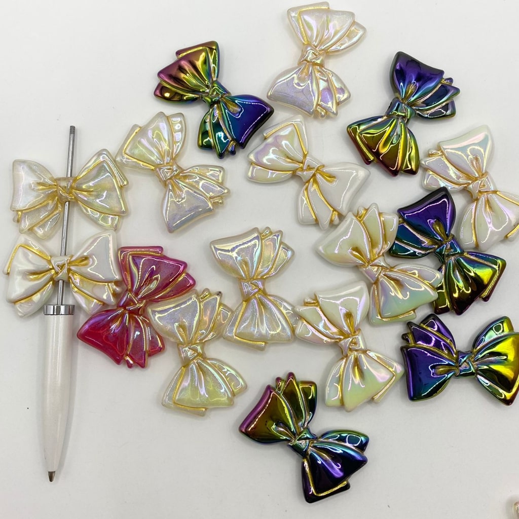Glossy Bowknot Acrylic Beads With UV Finish,28mm by 43mm,Random Mix,YY