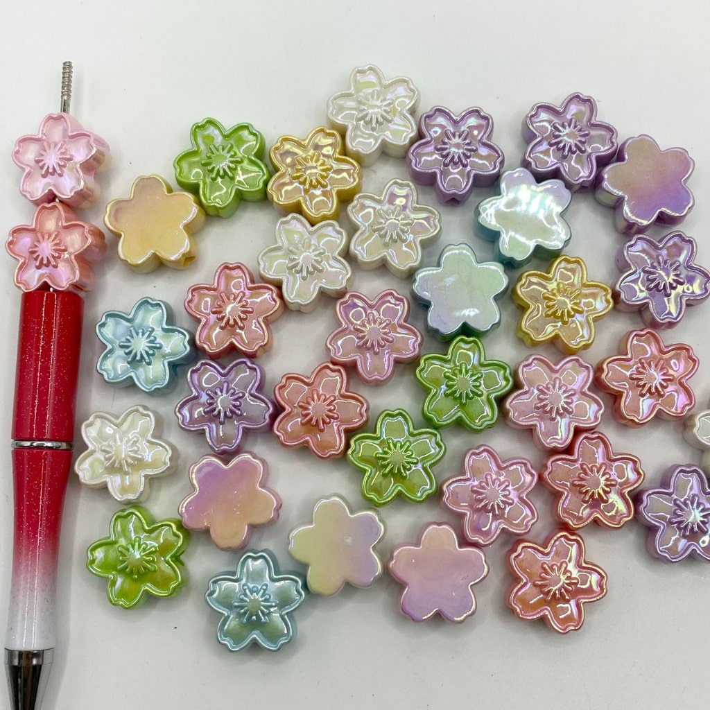 Glossy Flower Shaped Acrylic Beads With UV Finish,19mm,Random Mix,QK