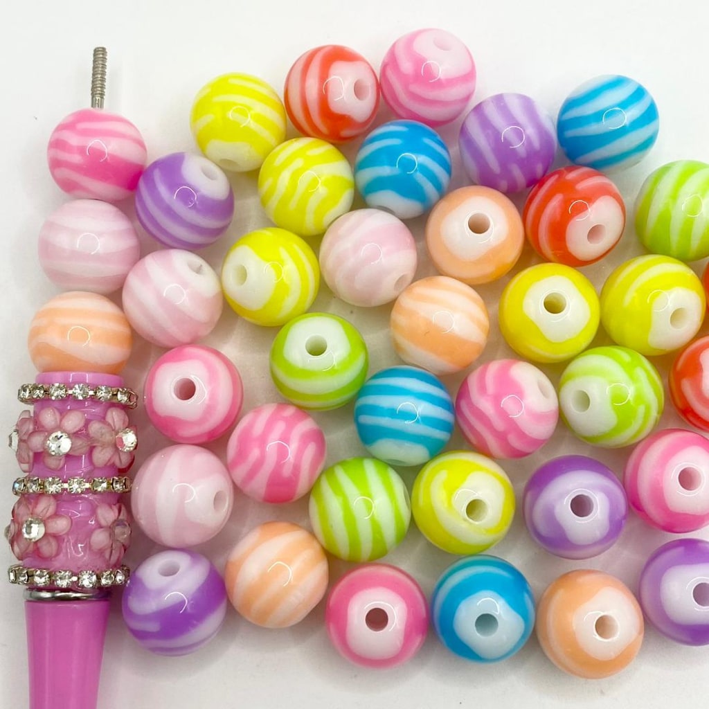 Makintab na Swirl Acrylic Beads ,14mm,Random Mix,HX