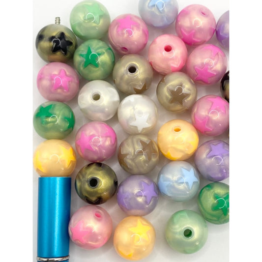 Makintab na Marble Acrylic Beads na May Naka-print na Hugis Bituin ,16mm, Random Mix