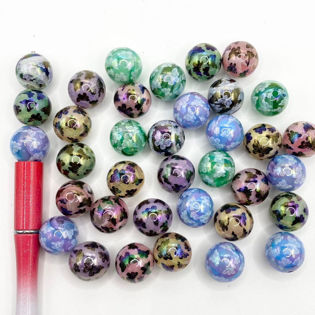 Transculent Glossy Butterfly Printed Acrylic Beads With UV Finish ,16mm,Random Mix,SJ