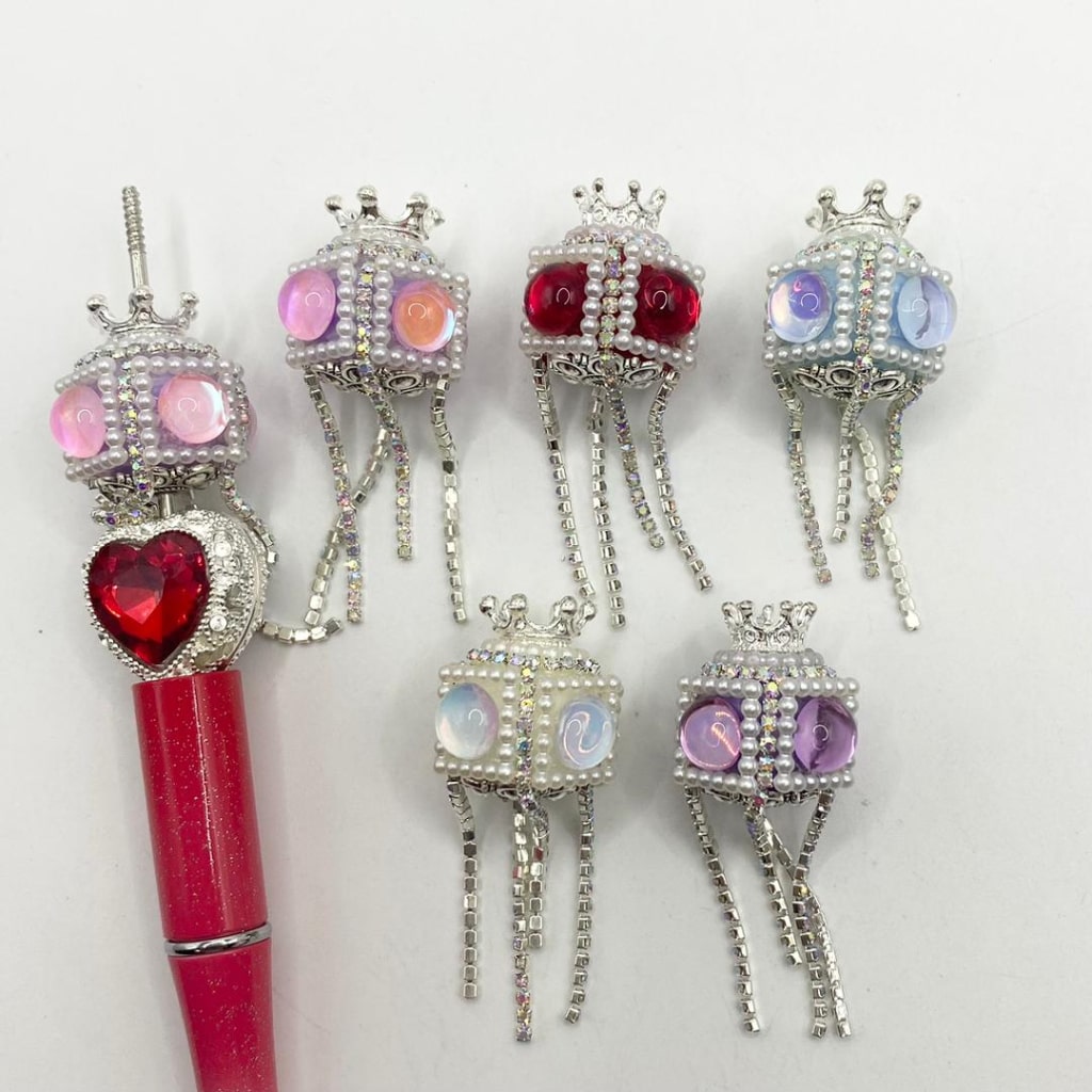 Fancy Pearl & Crystal Alloy & Metal Beads With Crown Above ,Random Mix