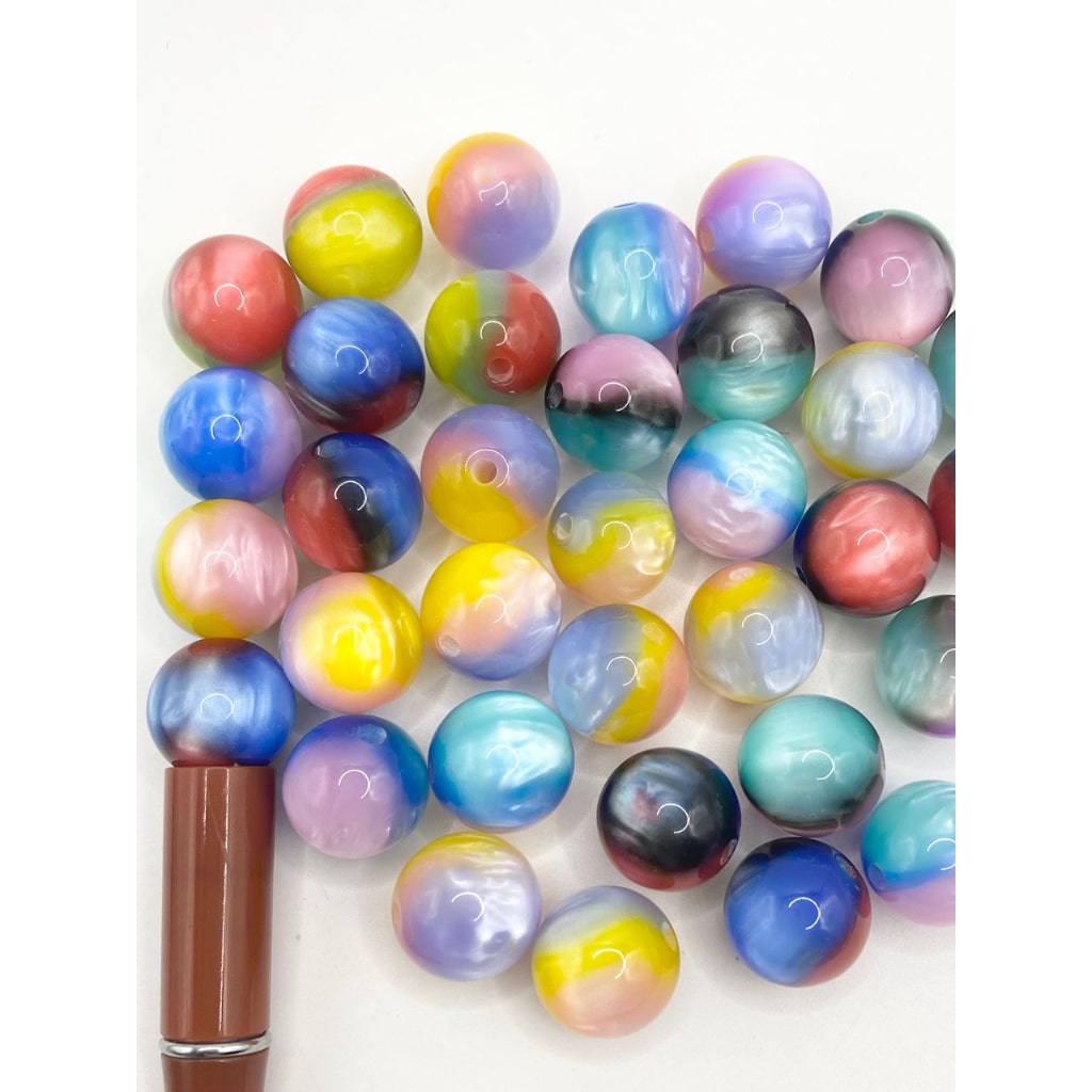 Makintab na Ombre Multicolor Acrylic Beads na may Stripe Inside ,16mm,Random Mix,YH