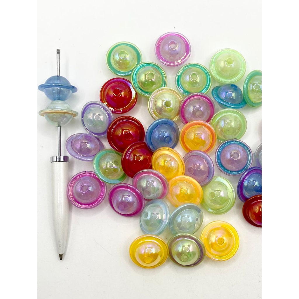 UFO & Flying Saucer Shape Glossy Acrylic Beads With UV Finish ,15mm by 22mm,Random Mix,YY