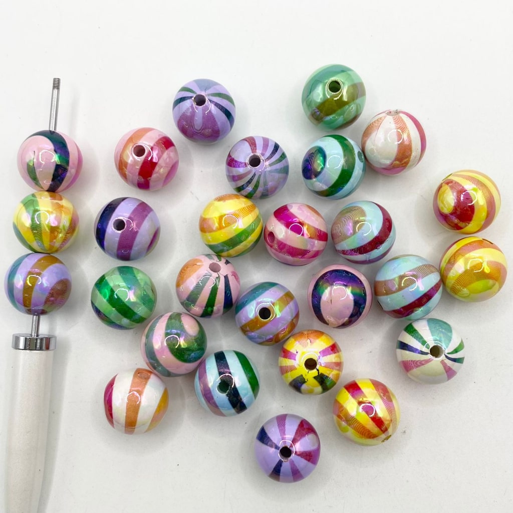 Glossy Multicolor Swirl Acrylic Beads With UV Finish ,16mm ,Random Mix,DK