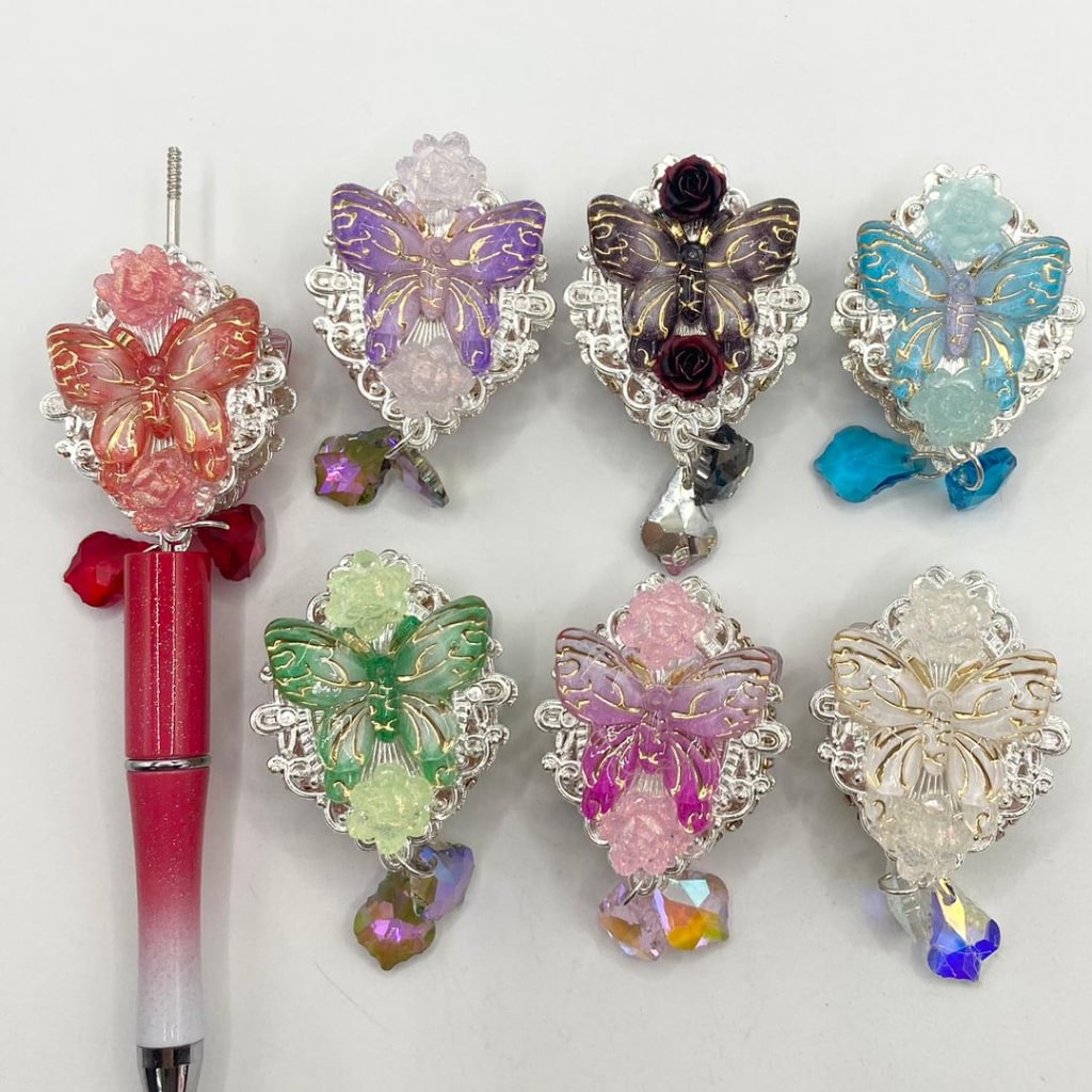 Butterfly Alloy & Metal Beads With Flower Above & Crystal Chain ,Random Mix