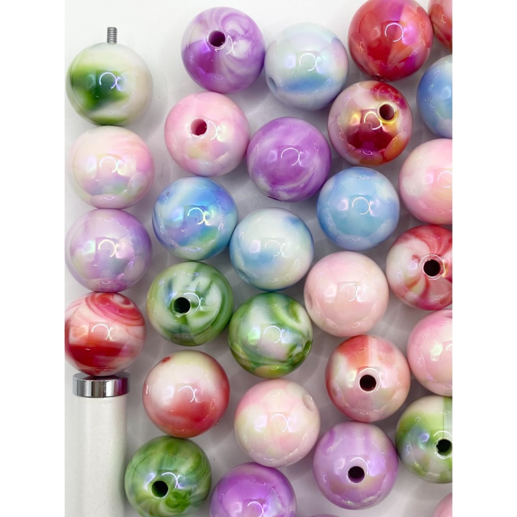 Acrylic Beads with Marble Pattern in Various Colors, 16mm,Random Mix, MN