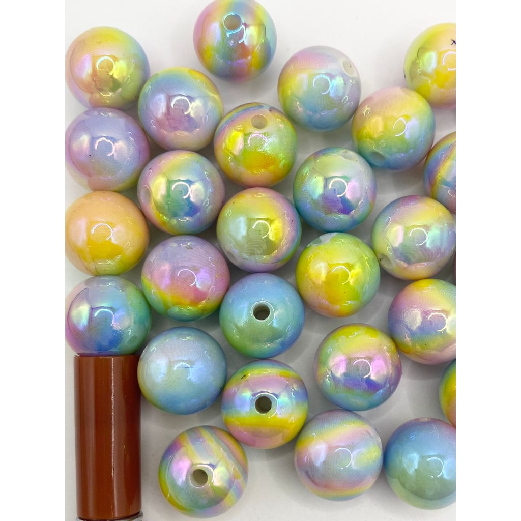 Multicolor Ombre Rainbow Acrylic Beads WIth UV Finish sa Blue at Yellow Color ,16mm,Random Mix,YH