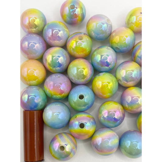 Multicolor Ombre Rainbow Acrylic Beads WIth UV Finish sa Blue at Yellow Color ,16mm,Random Mix,YH
