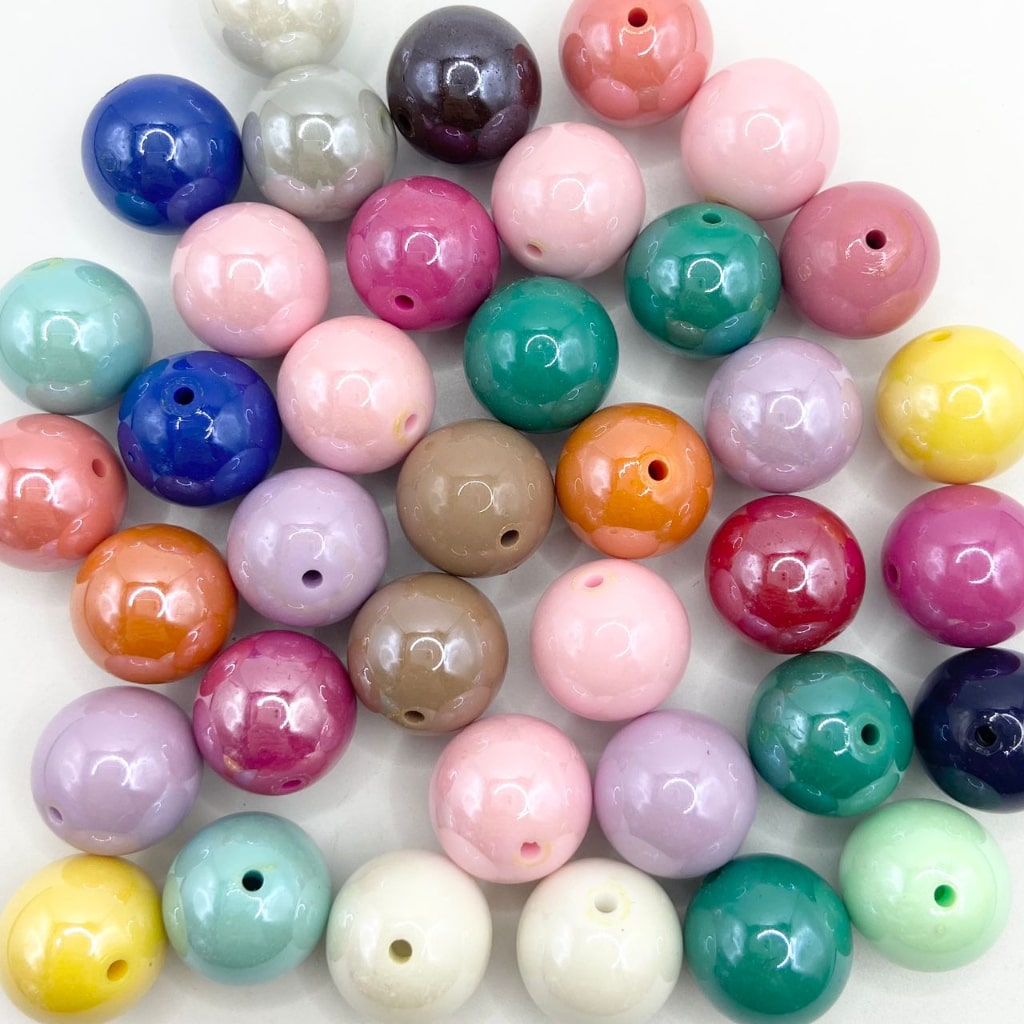 Makintab na Pearl Acrylic Beads na May Maliit na Hole,16mm,Random Mix,AZ