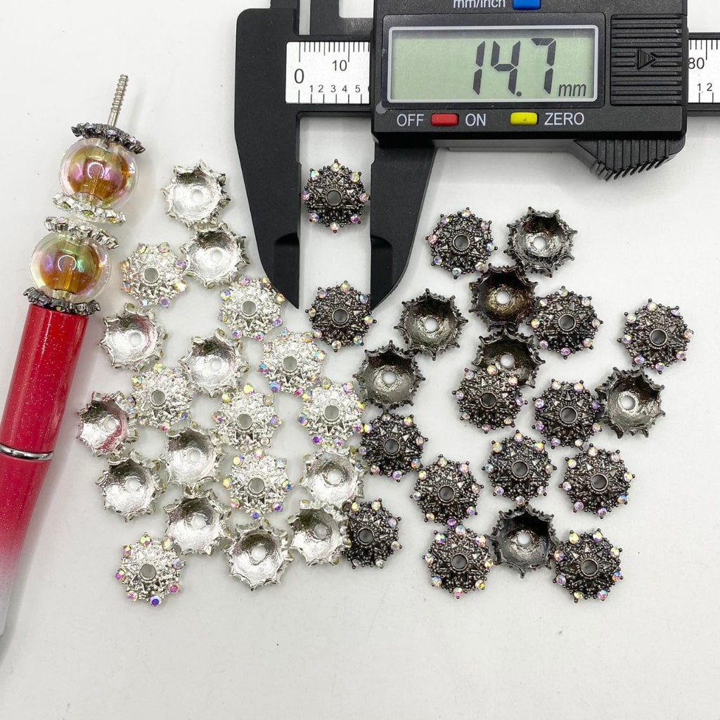 14.7mm Metal Rhinestone Bead Caps for Elegant DIY Pen & Jewelry Crafting