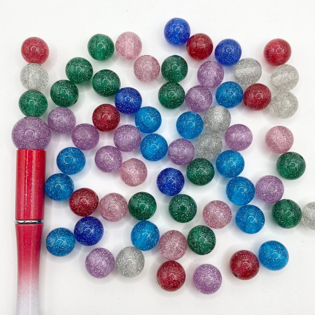 Transculent Double Glitter Glossy Acrylic Beads ,12mm & 16mm,Random Mix,YH