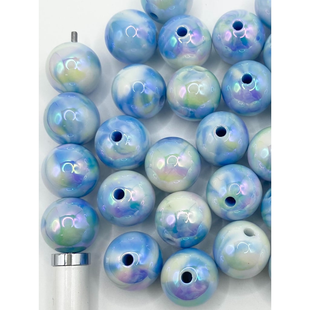 Acrylic Beads with Marble Pattern in Various Colors, 16mm,Random Mix, MN