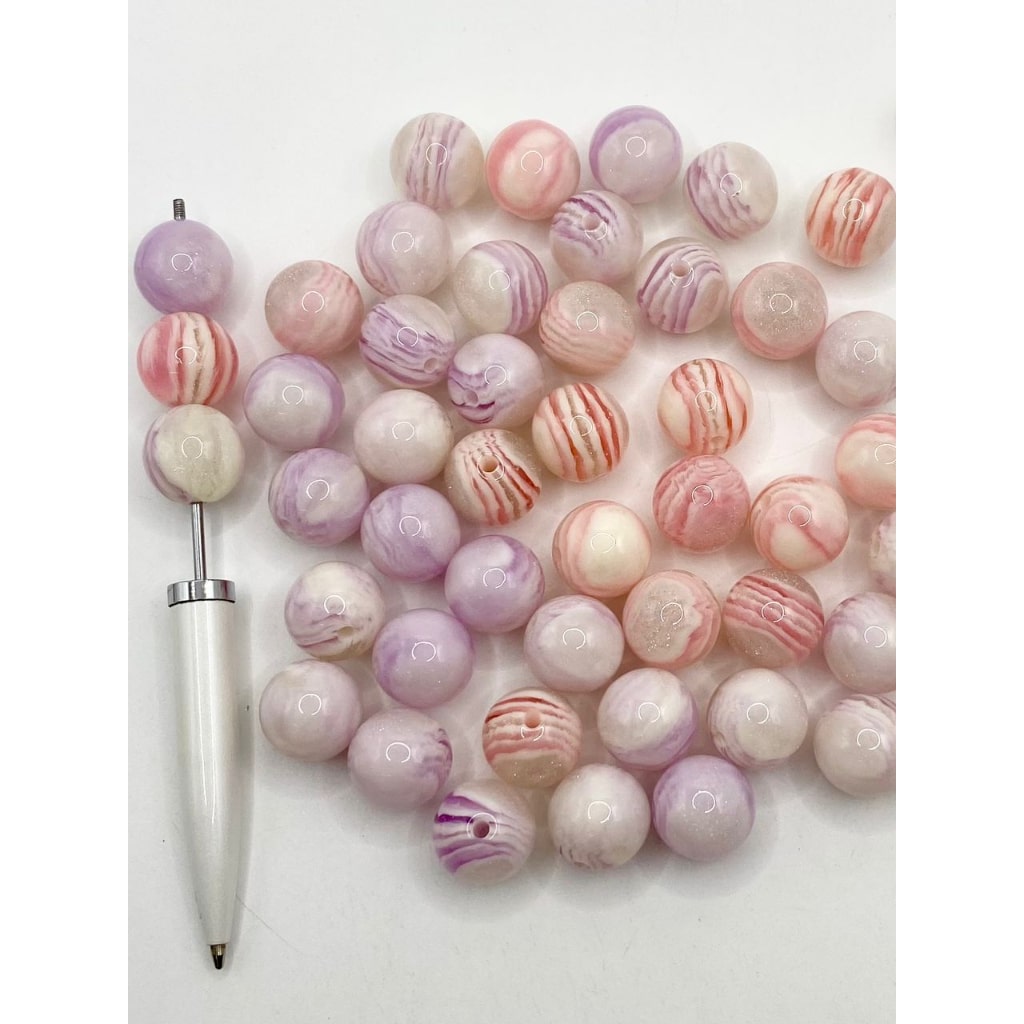 Pink & Purple Lamination & Stripe Acrylic Beads ,16mm,Random Mix,YH