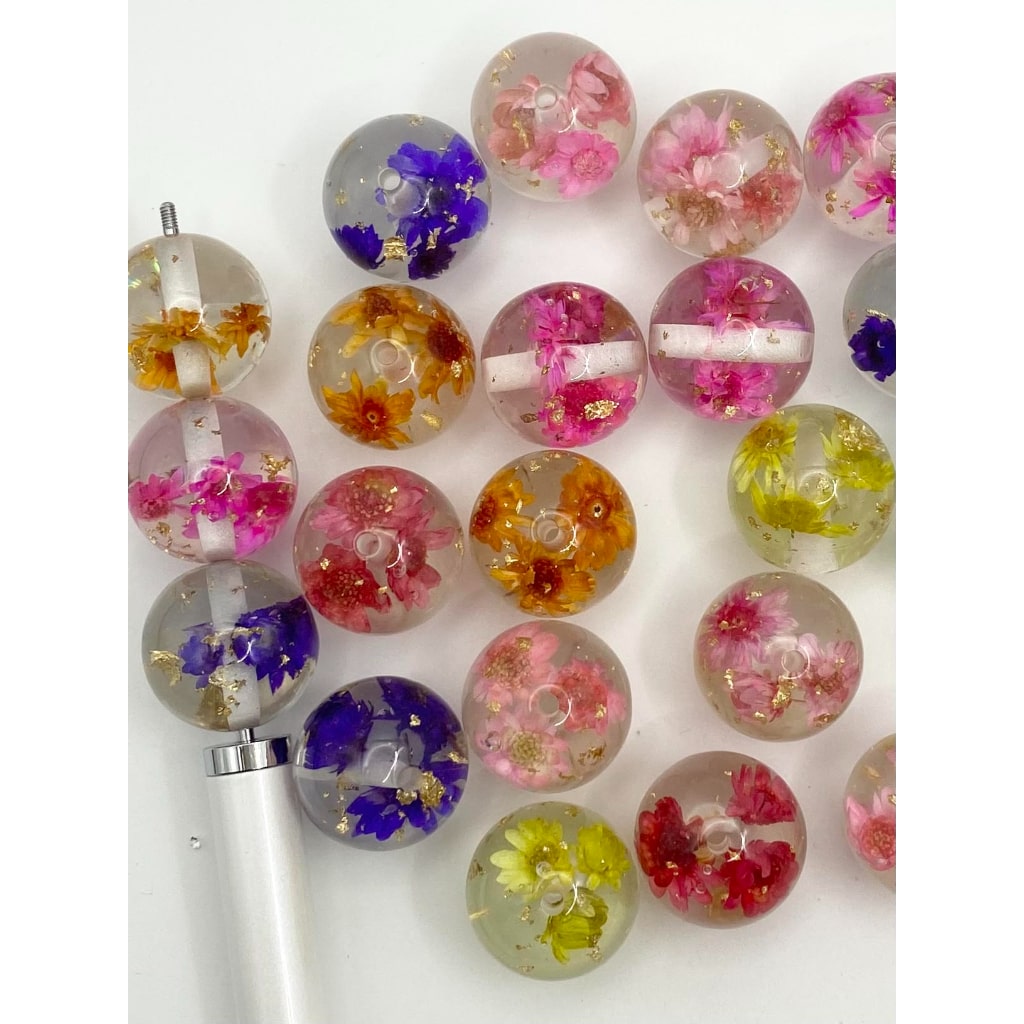 Clear Acrylic Beads with Flowers and Gold Confetti Inside,Random Mix, 20mm,WM