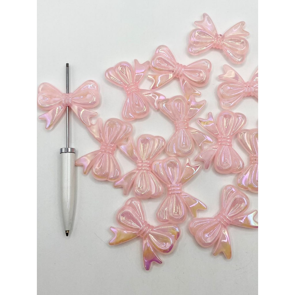 Pink Bowknot Acrylic Beads With UV Finish