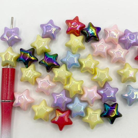 Glossy Star Shaped Acrylic Beads With UV Finish,18mm,Random Mix,GR