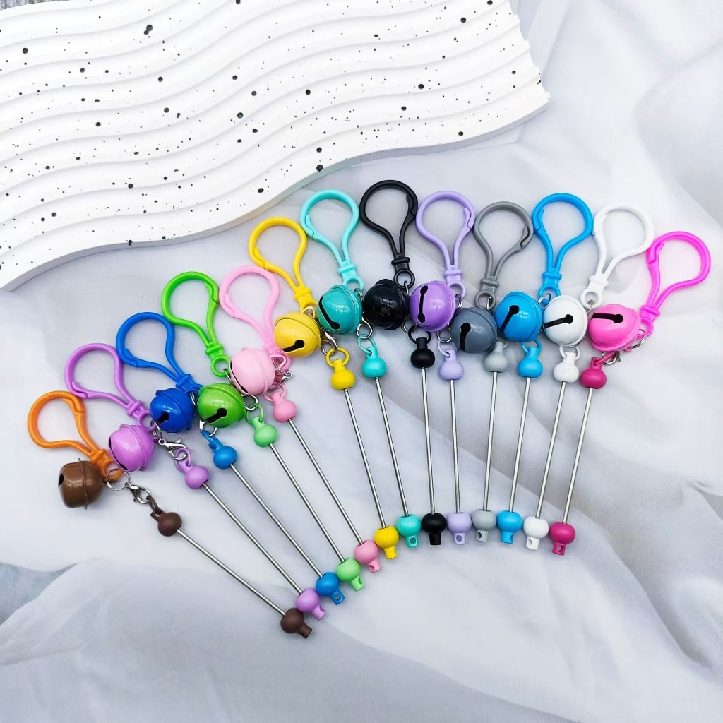 DIY Beadable Keychains With Little Bell ,Random Mix