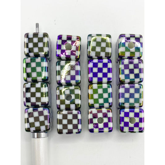 Glossy Checkboard Cube & Square Acrylic Beads With UV Finish ,16mm,XBL