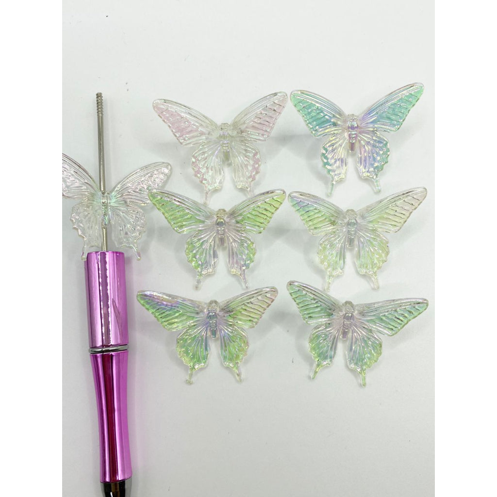 3D Butterfly Shaped Acrylic Beads na May UV Finish ,32mm,Random Mix ,MN