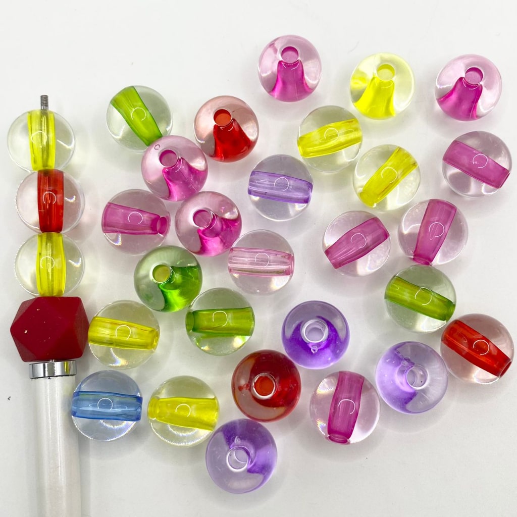Clear See Thru Acrylic Beads With Colorful Vertical Inside ,16mm,Random Mix,AZ