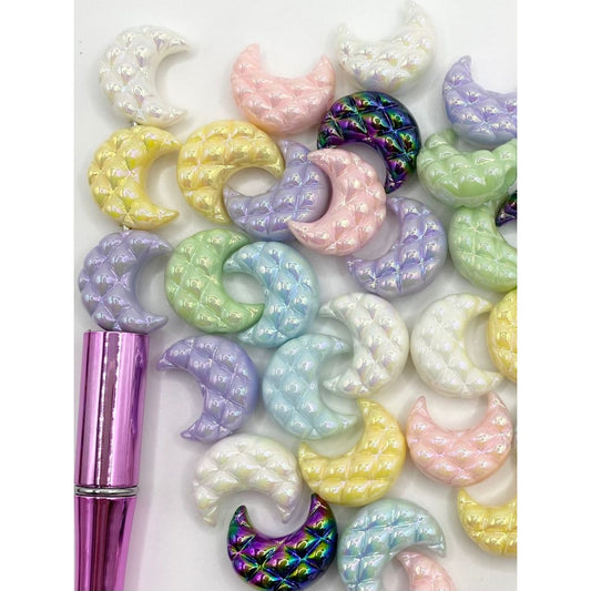 Glossy Candy Color Little Moon Shaped Acrylic Beads na May Dalawang butas ,Random Mix,YY