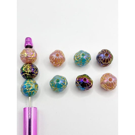 UV Glossy Acrylic Beads na may Gold Stripe Painted,YY