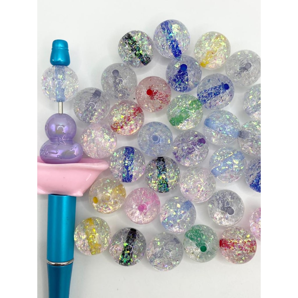 Clear See-Thru Acrylic Beads Within Silver Confetti at Colored Stripe in the Middle ,16mm,Random MixXX