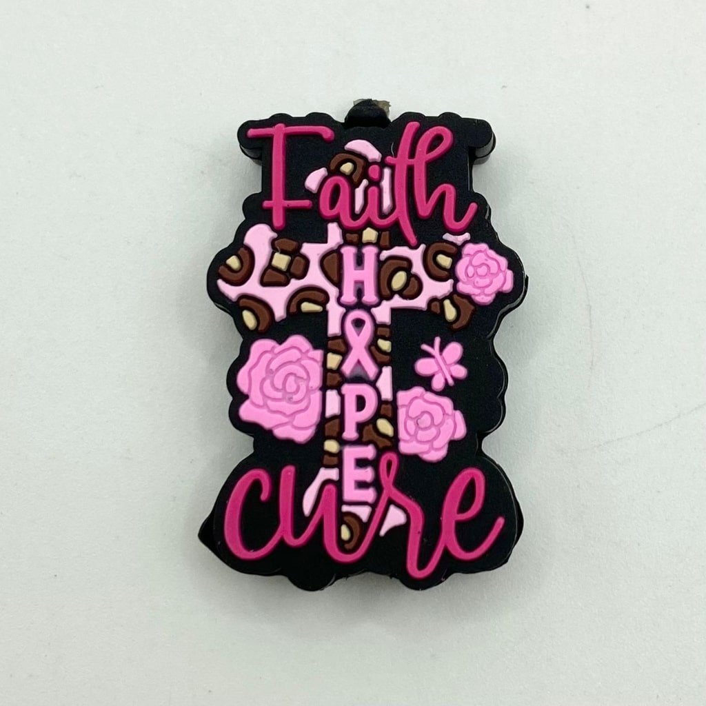 Faith Happy Cross at Flower Ribbon Para sa Cancer Awareness Silicone Focal Beads