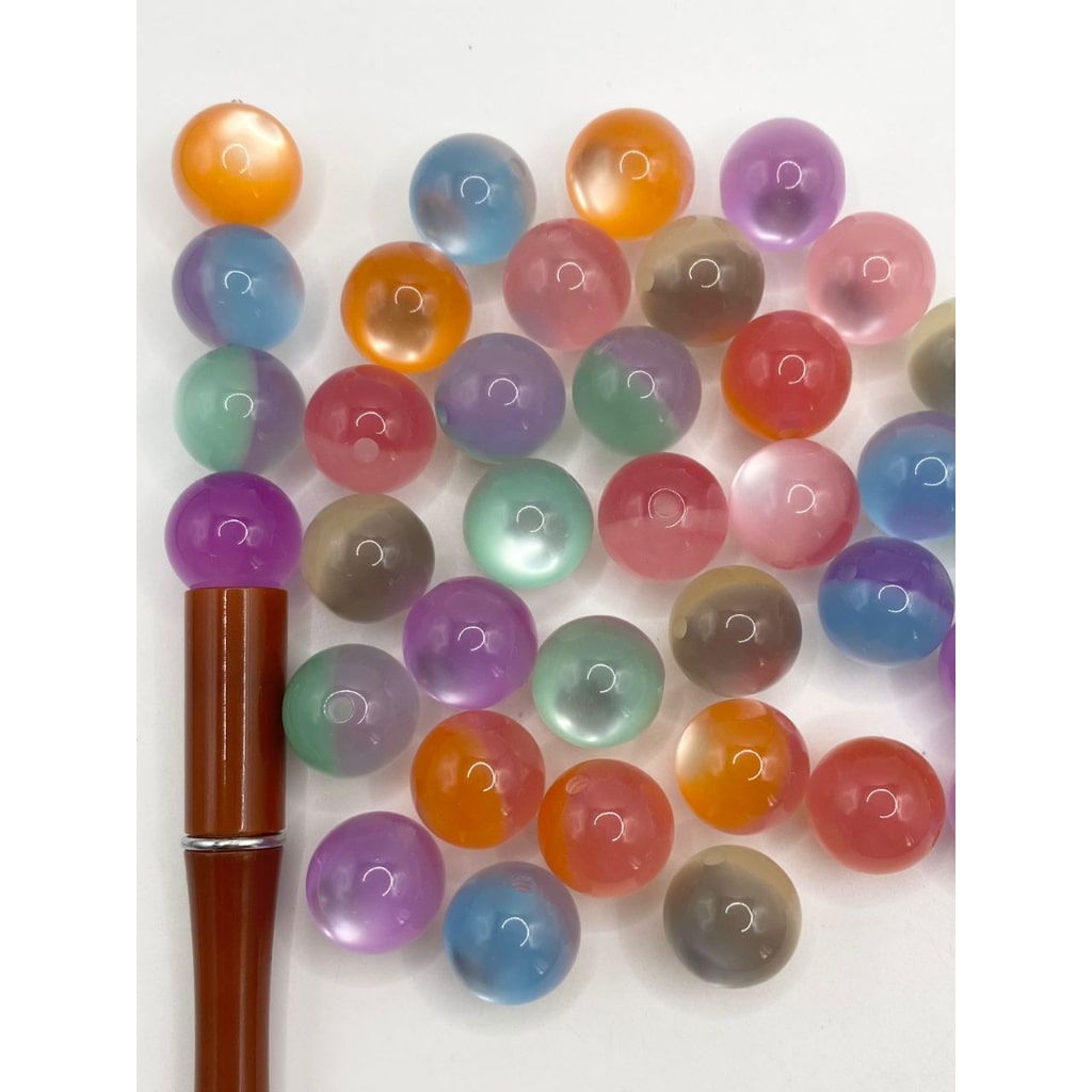 Glossy Omber Acrylic Beads with Cat Eye in Sunshine Changing ,16mm,Random Mix,YH