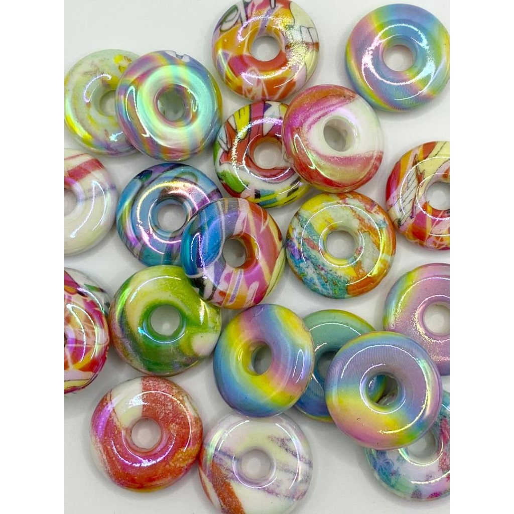 Makintab na Oil Painting Flatback Acrlic Beads na may Tatlong butas ,Random Mix ,DK