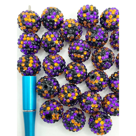 Kulay ng Halloween na Acrylic Rhinestone Beads na May Kulay Lila at Itim at Kahel,20mm,ZY