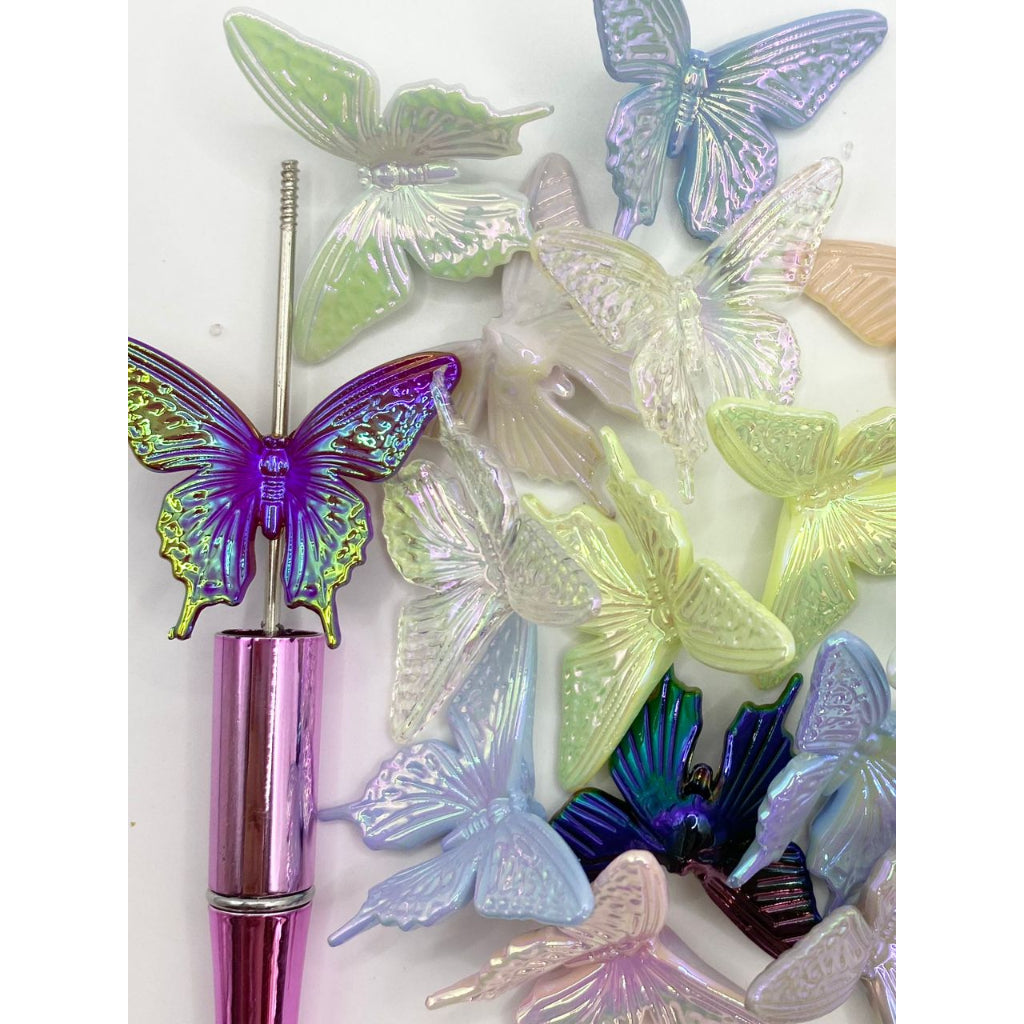 3D Butterfly Shaped Acrylic Beads na May UV Finish ,32mm,Random Mix ,MN