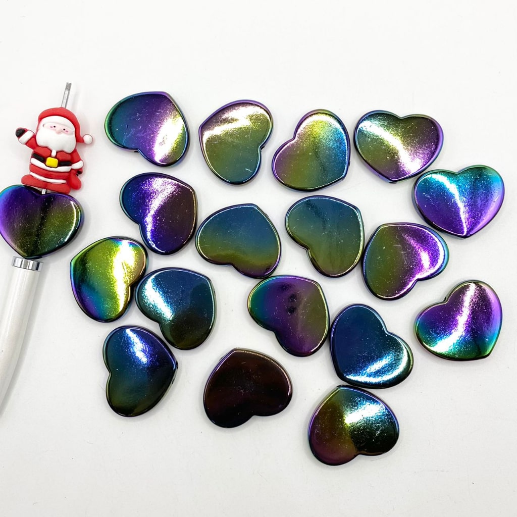 Black Glossy Flat Acrylic Beads With UV Finish ,Oval & Heart ,20mm by 25mm,SJ Pang