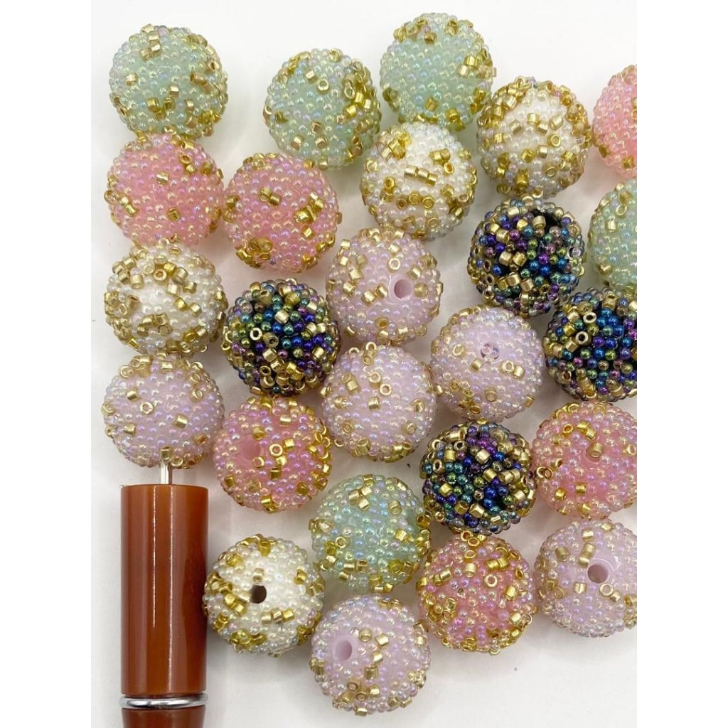 Acrylic Beads na May UV Pearls at Gold Dekorasyon na Tube,16mm,Random Mix ,ZY