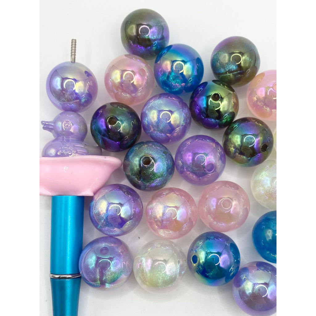 Glossy Glitter Galaxy Acrylic Beads na May UV Finish ,20mm, Random Mix, YY