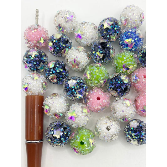Acrylic Rhinestone Beads na May Star at Heart Shaped Crystal Sa Ibabaw,16mm,Random Mix ,ZY