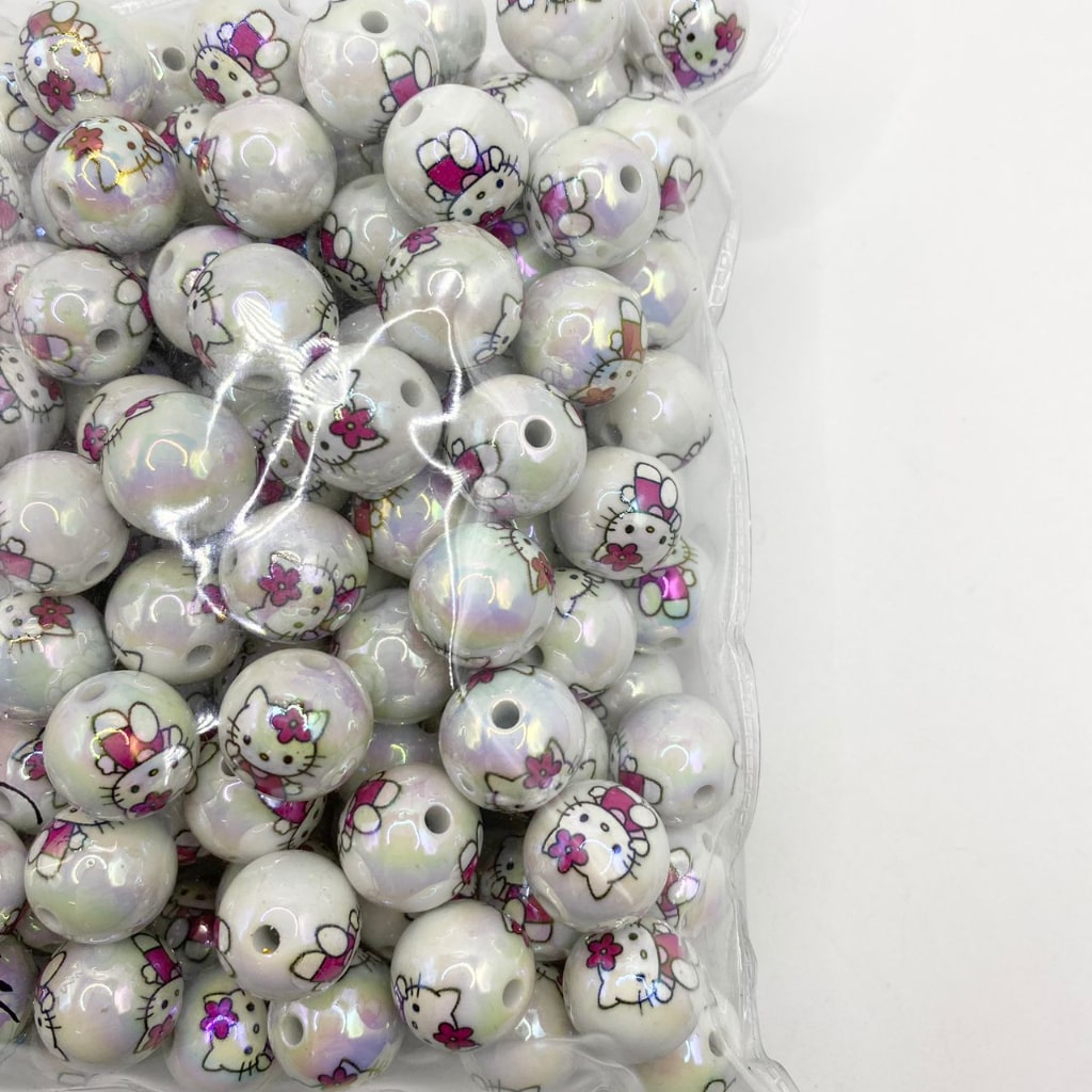 Makintab na Cartoon HK na May Flower Printed Acrylic Beads ,16mm,SJ
