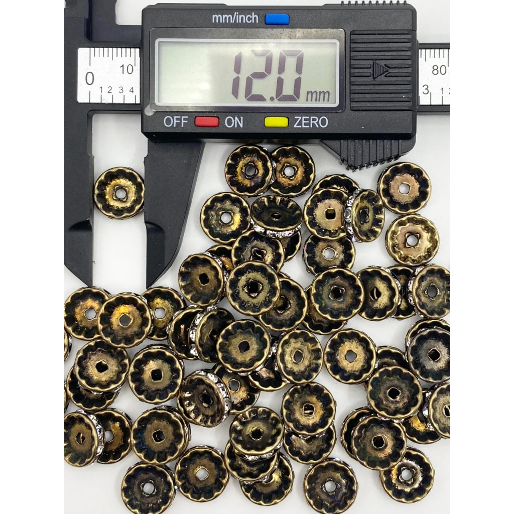 Wavy Spacers with Bronze Color Metal and Clear Color Rhinestones, 12mm,ZJ