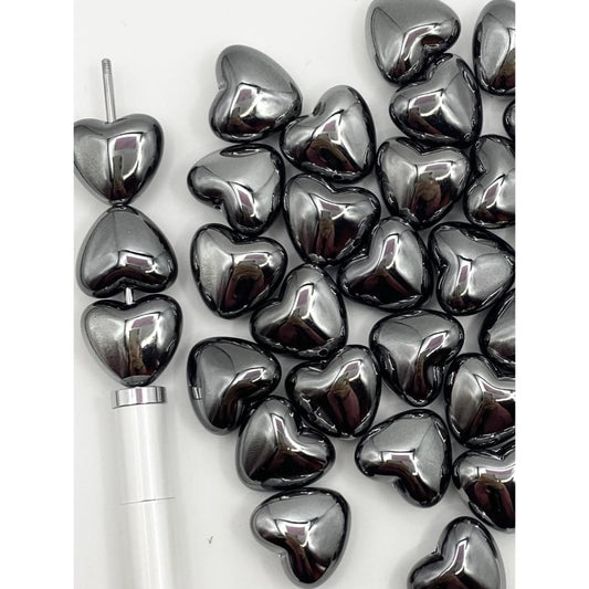 Glossy Gun Black Color Heart Shaped Acrylic Beads,QZ
