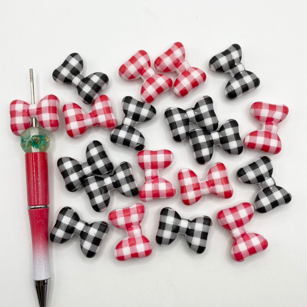 Buffalo Bowtie Acrylic Beads With Checkered Plain Pattern,Rabdom Mix,CM